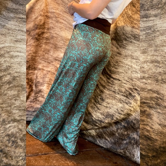Tooled Turquoise Palazzo Pants - Picture 4 of 6